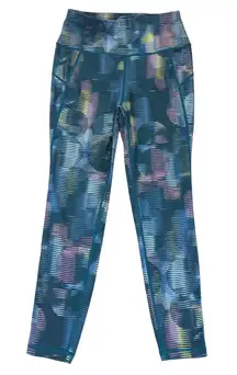 Sweaty Betty All Day 7/8 Length Leggings Abstract Print Teal Blue Women's 6