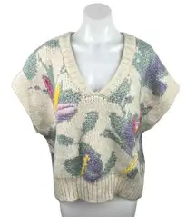 ZARA Multicolor Floral Embroidered Chunky Knit Oversized Cropped Sweater Vest  M