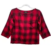 Madewell  Herald Curtis Tee Red Black Size XS Buffalo Plaid Top Cropped Boxy