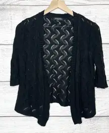 Notations Black Crochet Knit Open Front Cardigan Sweater Size PM Petite Medium
