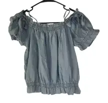 Iris Women's Size Large Cottage Coquette Top‎ Smocked Milk Maid Chambray