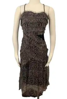 Celo Brown Flowy Raw Edge Snakeskin Print Ribbon Strip Dress M