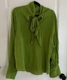 Zara Vibrant Green Blouse with Tie Neck