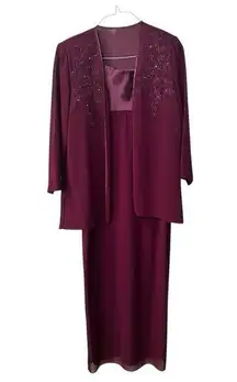 💥REDUCED💥Patra two piece dress burgundy size 8 Vintage embroidery to jacket Maxi