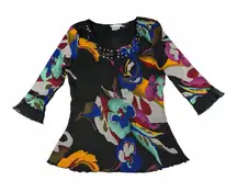Alberto Makali Women’s Top Blouse L Large Crinkle Artsy Fairy
