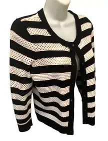 Milly New York Black White Knit Button Up Cardigan Sweater Sz M Dressy Career