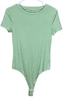 Elodie Women Green  Ribbed Short Sleeve Bodysuit Lg