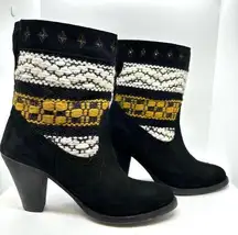 COBRA SOCIETY Canon Black Embroidered White Yellow Wool Shaft Ankle Boots sz 37