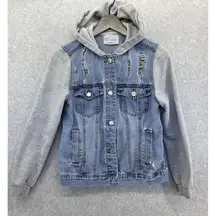 Sky And Sparrow  Women's Hoodie Denim Sweater Jacket Distressed Size Small