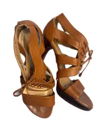 Stuart Weitzman Brown Leather Lace Up Heeled Sandals Size 7.5M