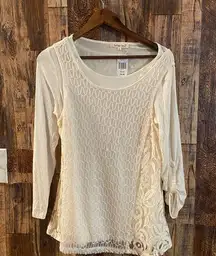 NWT Indigo Soul women's Long sleeve lace tunic ivory size small RR