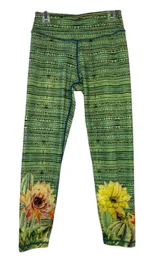 Prana Green Capri Sunflower Succulent Leggings