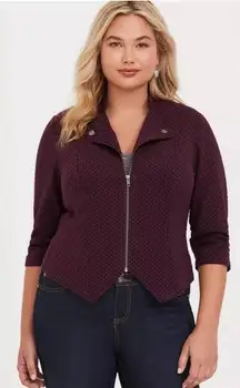 Torrid 4 Plus‎ Size Purple Herringbone Jacquard Knit Blazer Moto Jacket 4x 26