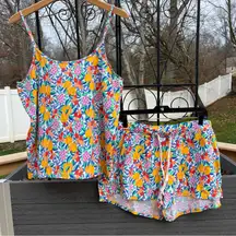 J.Crew Women’s 100% Cotton Fruit Print Tank Top & Shorts Pajamas Set Size Large