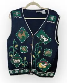 Capacity Vintage Farm Animal Knit Sweater Vest Cottagecore Horse Cow Sheep Large