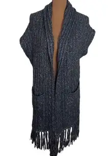 Cabi cable knit fringed longline sweater gilet cardigan vest in charcoal size S