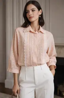 See by Chloé Peach Pink Lace Trim Blouse | Romantic Designer Top