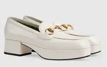 Gucci Houdan Horsebit Leather Platform Loafers in White