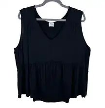 Ava James Black V-Neck Sleeveless Lightweight Pleated Knit Blouse Plus Size 2X