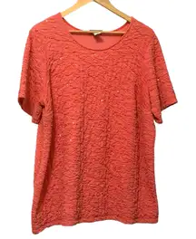 Catherines Womens Textured Sequin Top Orange Crinkle Knit‎ Glam Shimmer Mature