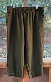 Quince Women's Dark Green Cropped Wide Leg Pull On Pants 100% Linen Size XL