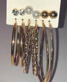 Elegant Gold Tone Hoop and Dainty Stud Boho Earring Set