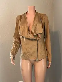 Mote Faux Suede Moto Drape Jacket Size L Tan Khaki Brown Casual NEW WITH TAG