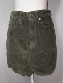 Superdry Olive Green Corduroy Mini Skirt Raw Hem Size‎ 28
