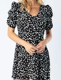 Polagram Boho Mini Ruched Sleeve Dress Black & White Dot Pattern Size Small