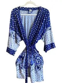 In Bloom Blue Floral Print Robe with Tie Closure.