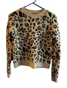 HALOGEN Leopard Print Pullover Sweater Women's Size S Crewneck BeigeBlack Casual