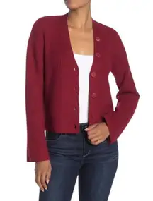 Equipment Femme Paz 100% Cashmere V Neck Ribbed Cardigan Sweater Red Small