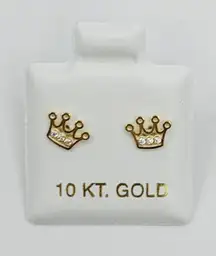 14k solid gold earrings tiny crown  ❤️ Approx 7mm with cubic zirconia  ❤️ screw back   ❤️ aretes de corona de mujer o Niña de 14 kilates de tornillo