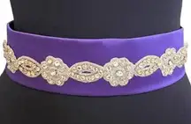 Purple satin/silk bridal belt with lace and pearl accents