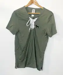 PINK Victoria’s Secret green tie front short sleeve shirt