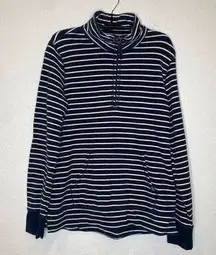 L.L. Bean Navy Blue & White Striped Partial Zip Sweatshirt EUC Sz Sm Cotton