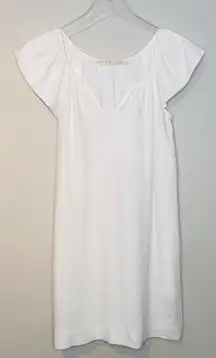 Marie Oliver White Ivory Linen Flutter Sleeve Mini Dress