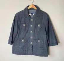 Vintage Baccini Women's Size Large 3/4 Sleeve Denim Blue Jean Jacket Casual Chic