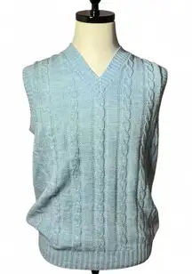 Vintage Janzten Cable Knit Sweater Vest Sleeveless‎ Blue Preppy Grandpa
