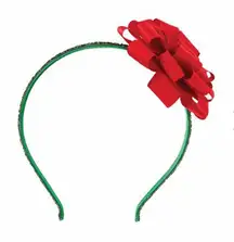 Mud Pie Festive Red Bow Green Headband