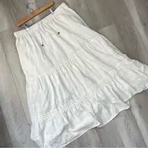 Bohemian Tiered Skirt cotton check midi womens White (size 1x) hippie coquette