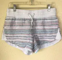 Athleta  Cabo Linen Beach Shorts Size 6 Womens 4" Inseam Elastic Waist Striped