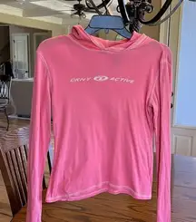 DKNY Active Hoodie Lightweight Shirt Long Sleeve Top Pink Cotton Womens Medium