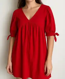 s’edge Red Cotton Puff Sleeve Babydoll Dress‎ Small