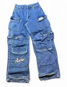 Forever 21 FUBU Denim Cargo Jeans Baggy Y2K Wide Leg Skater Womens Medium 28x31