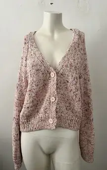 Zara Pink Marbled Chunky Cardigan M Button Down Soft Cute Preppy Coquette Tweed