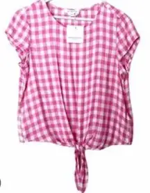 BeachLunchLounge  Pink & White Plaid Checker Gingham Short Sleeve Top NEW XL