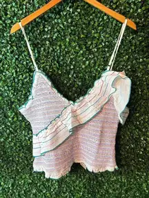 Chloe Oliver Cotton Cropped Smocked Ruffle Stripe Preppy Dreamy 90s Tank Top Sz