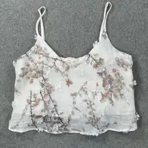 Cloud Ten Floral Embellished Camisole Tank Top Women's Small Cropped White