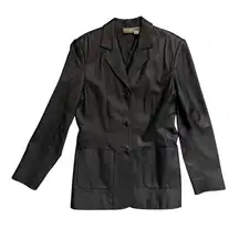 Vintage Newport News Genuine Leather Blazer Women’s Black 3-Button Jacket Sz 10
